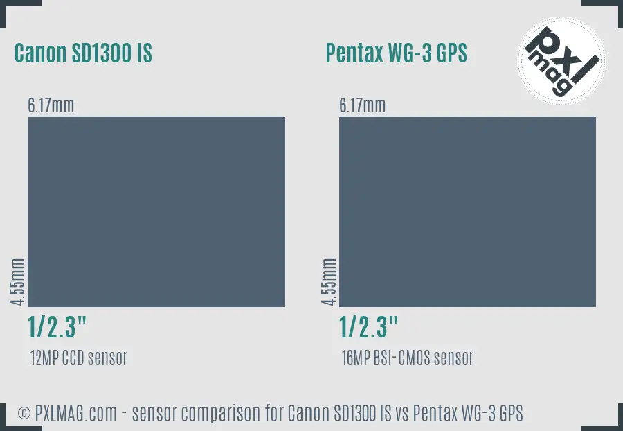 Canon SD1300 IS vs Pentax WG-3 GPS sensor size comparison