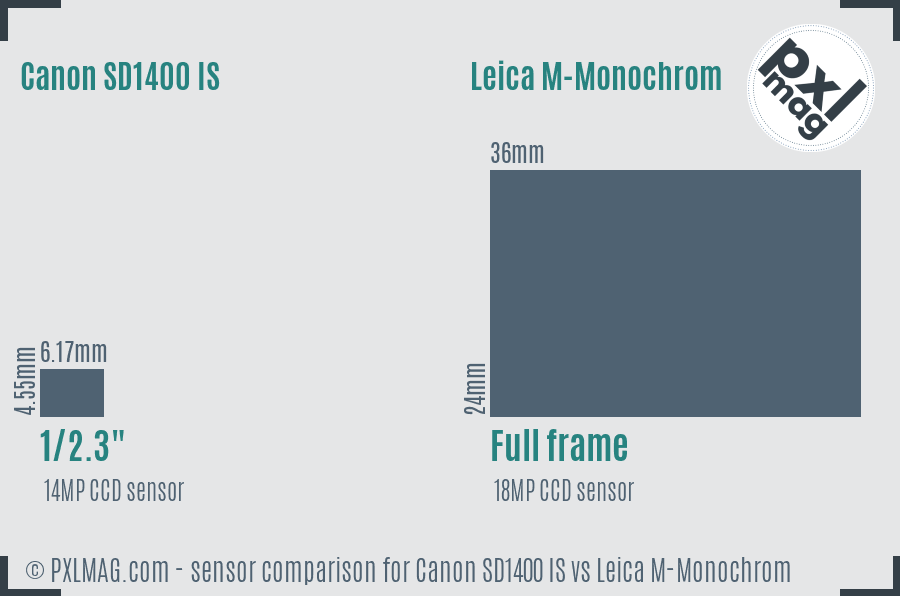Canon SD1400 IS vs Leica M-Monochrom sensor size comparison