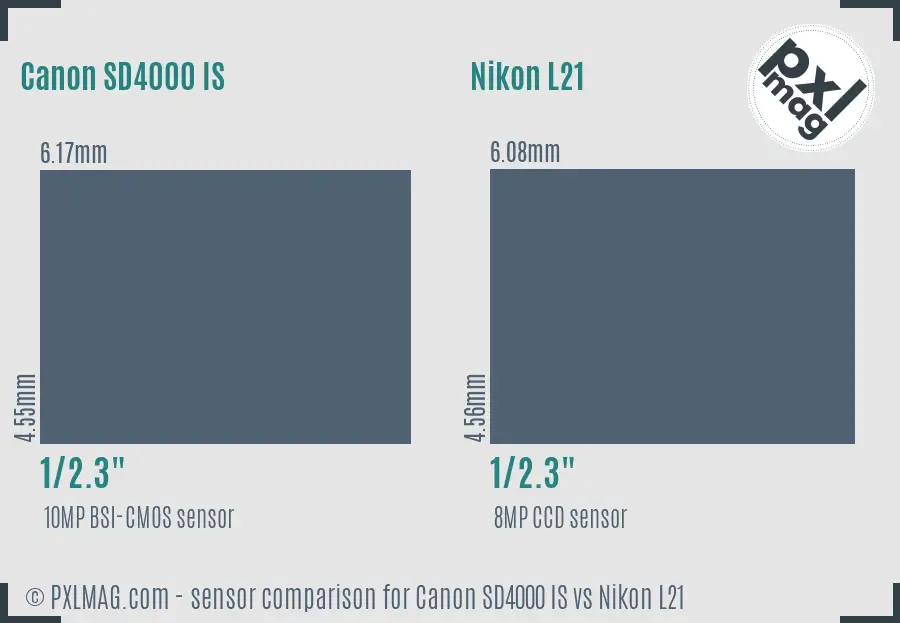 Canon SD4000 IS vs Nikon L21 sensor size comparison