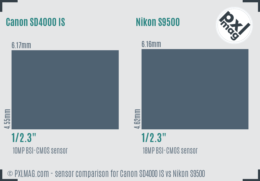Canon SD4000 IS vs Nikon S9500 sensor size comparison