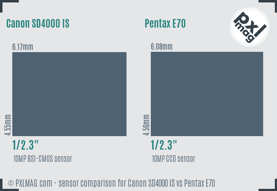 Canon SD4000 IS vs Pentax E70 sensor size comparison