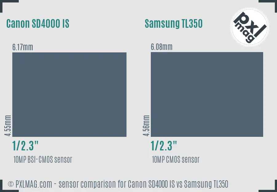 Canon SD4000 IS vs Samsung TL350 sensor size comparison