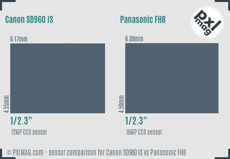 Canon SD960 IS vs Panasonic FH8 sensor size comparison