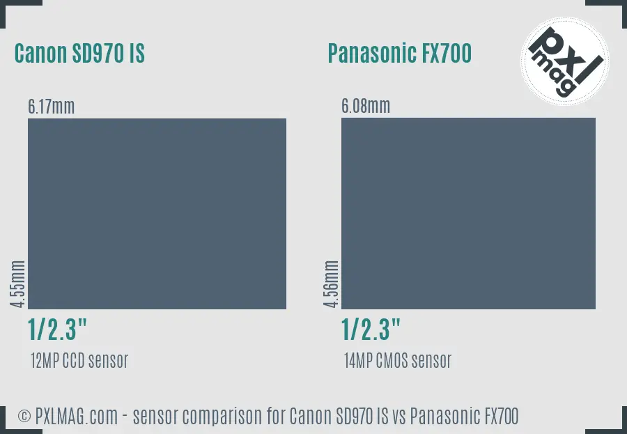 Canon SD970 IS vs Panasonic FX700 sensor size comparison