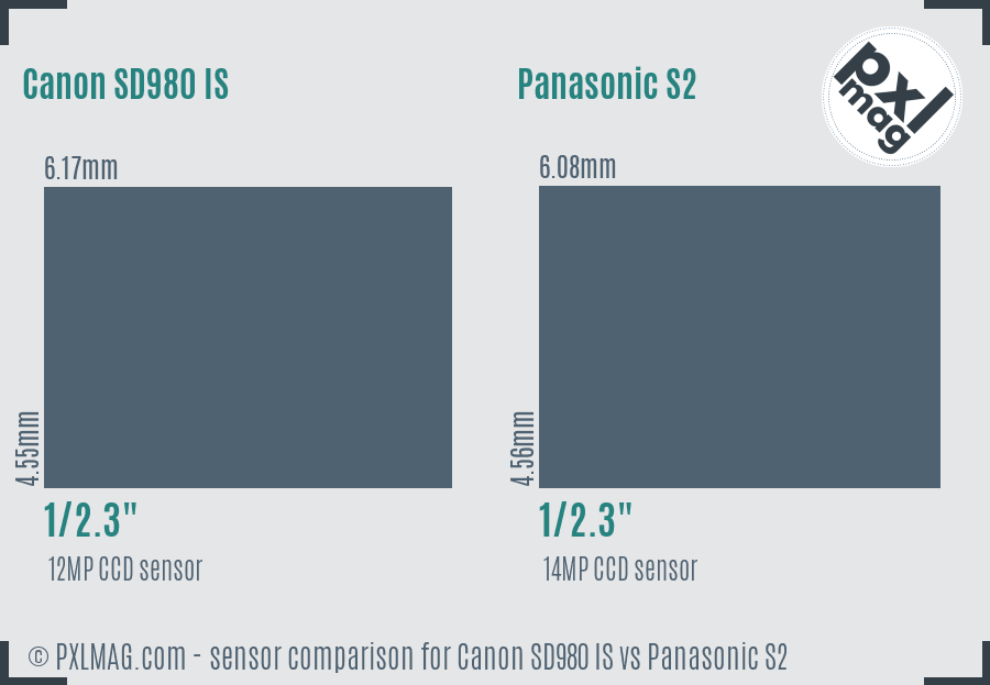 Canon SD980 IS vs Panasonic S2 sensor size comparison
