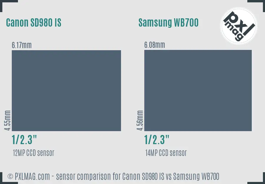Canon SD980 IS vs Samsung WB700 sensor size comparison