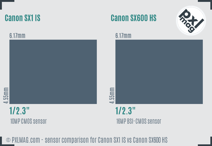 Canon SX1 IS vs Canon SX600 HS sensor size comparison