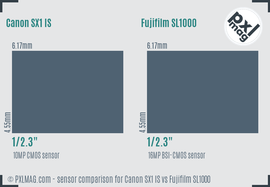 Canon SX1 IS vs Fujifilm SL1000 sensor size comparison