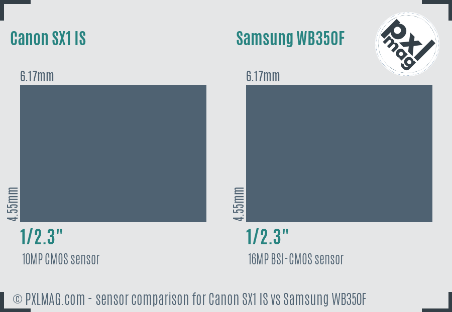 Canon SX1 IS vs Samsung WB350F sensor size comparison