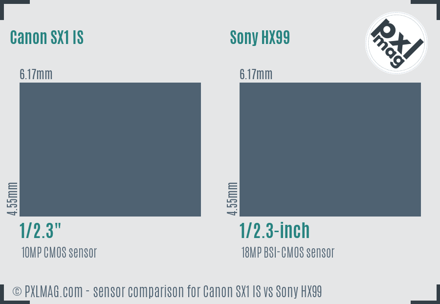 Canon SX1 IS vs Sony HX99 sensor size comparison