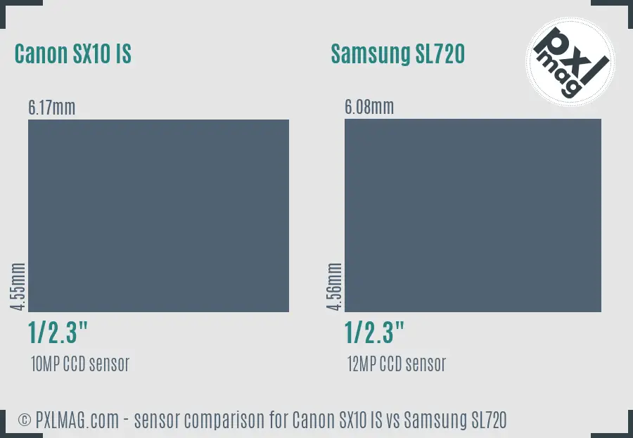Canon SX10 IS vs Samsung SL720 sensor size comparison