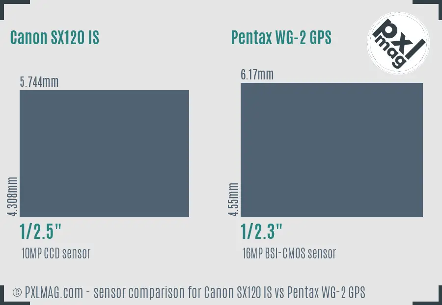 Canon SX120 IS vs Pentax WG-2 GPS sensor size comparison