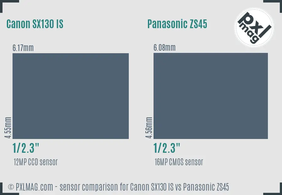 Canon SX130 IS vs Panasonic ZS45 sensor size comparison
