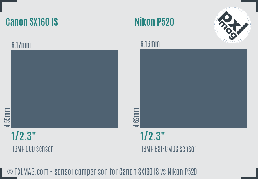 Canon SX160 IS vs Nikon P520 sensor size comparison