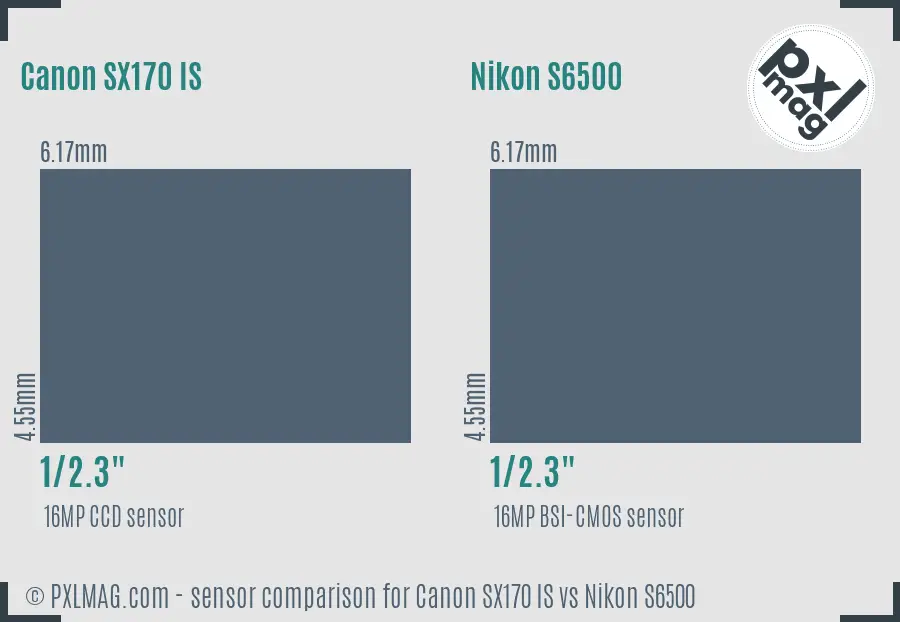 Canon SX170 IS vs Nikon S6500 sensor size comparison Canon SX170 IS vs Nikon S6500 sensor size comparison