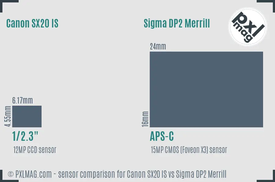 Canon SX20 IS vs Sigma DP2 Merrill sensor size comparison