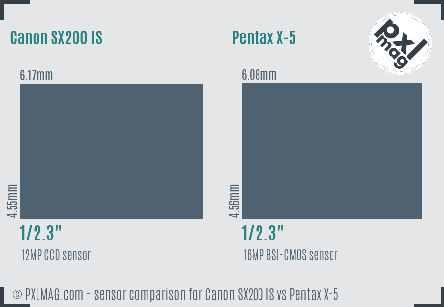 Canon SX200 IS vs Pentax X-5 sensor size comparison