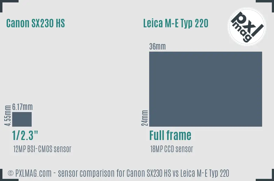 Canon SX230 HS vs Leica M-E Typ 220 sensor size comparison