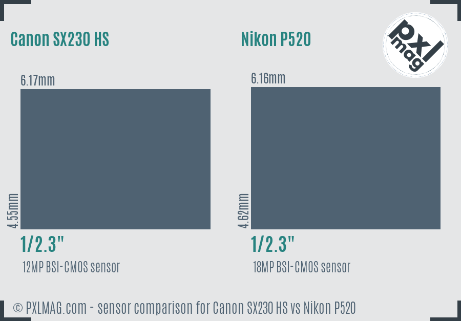 Canon SX230 HS vs Nikon P520 sensor size comparison