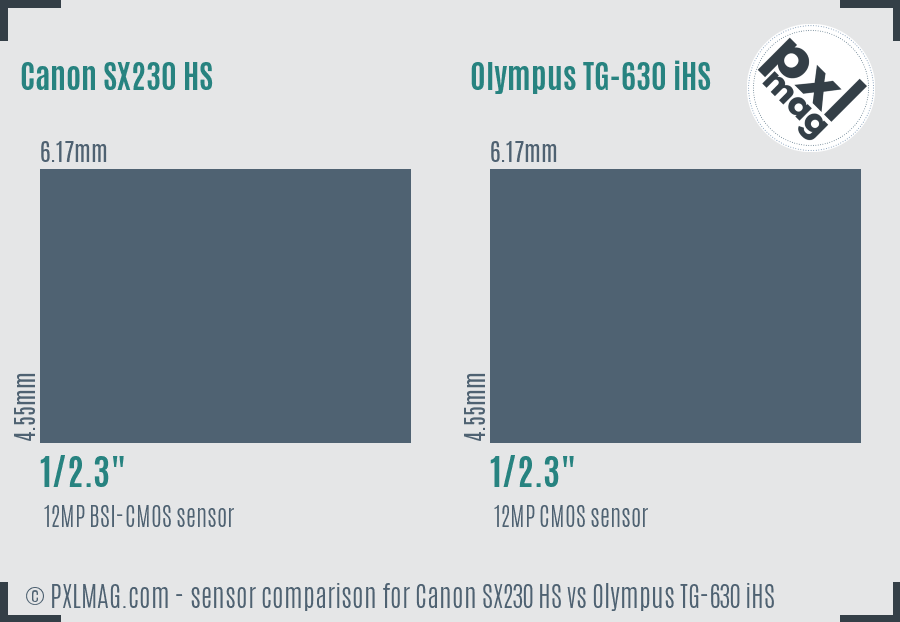 Canon SX230 HS vs Olympus TG-630 iHS sensor size comparison