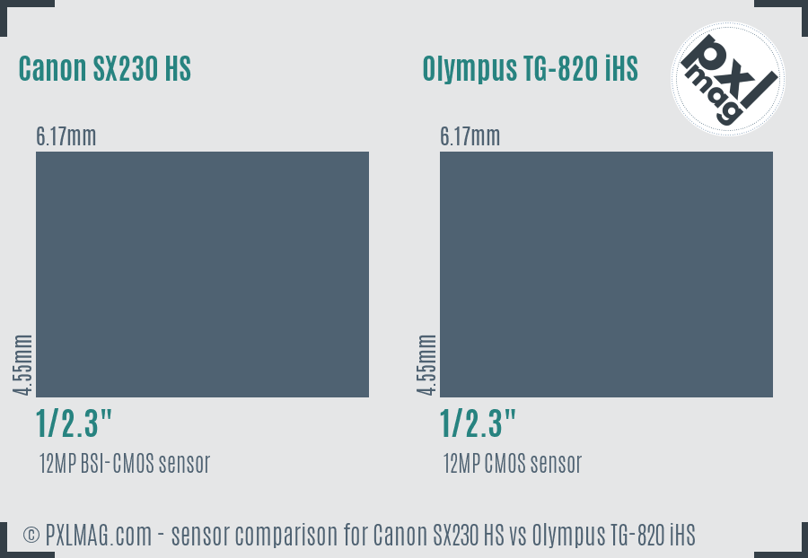 Canon SX230 HS vs Olympus TG-820 iHS sensor size comparison