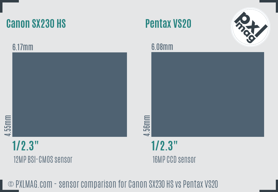 Canon SX230 HS vs Pentax VS20 sensor size comparison
