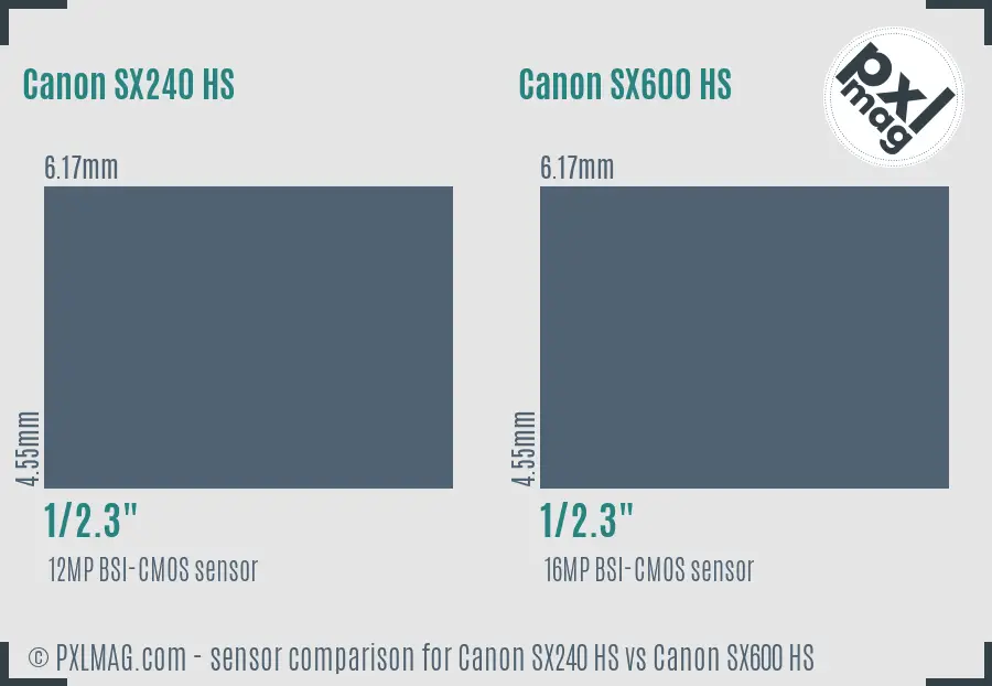 Canon SX240 HS vs Canon SX600 HS sensor size comparison