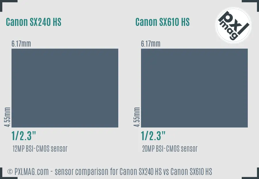 Canon SX240 HS vs Canon SX610 HS sensor size comparison