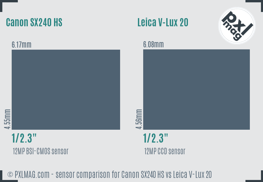 Canon SX240 HS vs Leica V-Lux 20 sensor size comparison