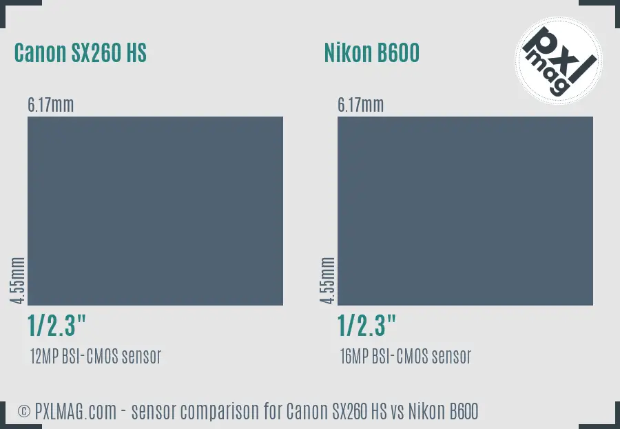 Canon SX260 HS vs Nikon B600 sensor size comparison