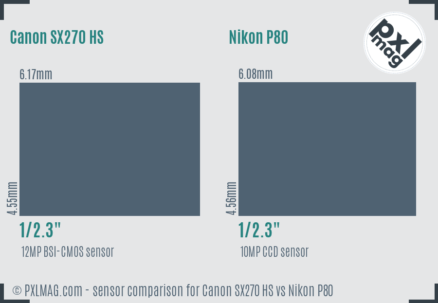 Canon SX270 HS vs Nikon P80 sensor size comparison