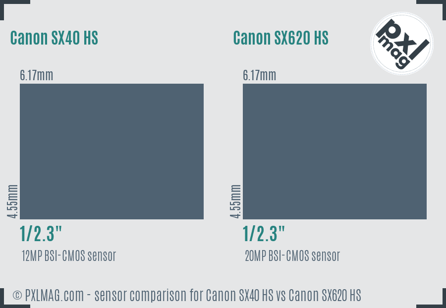 Canon SX40 HS vs Canon SX620 HS sensor size comparison
