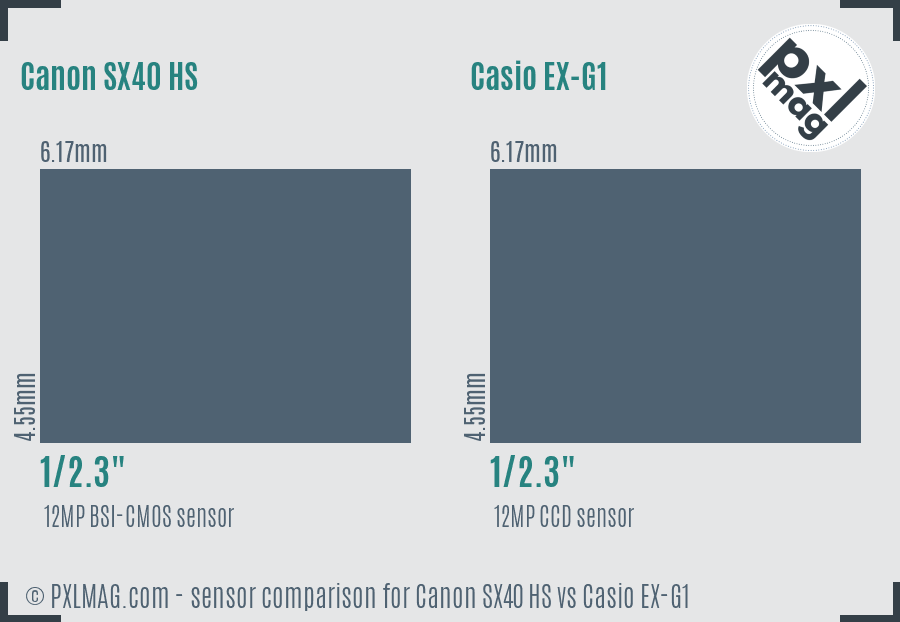 Canon SX40 HS vs Casio EX-G1 sensor size comparison Canon SX40 HS vs Casio EX-G1 sensor size comparison