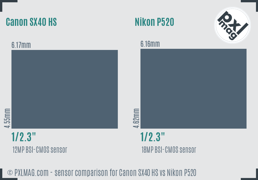 Canon SX40 HS vs Nikon P520 sensor size comparison