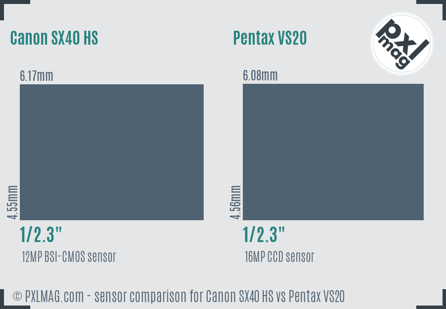 Canon SX40 HS vs Pentax VS20 sensor size comparison