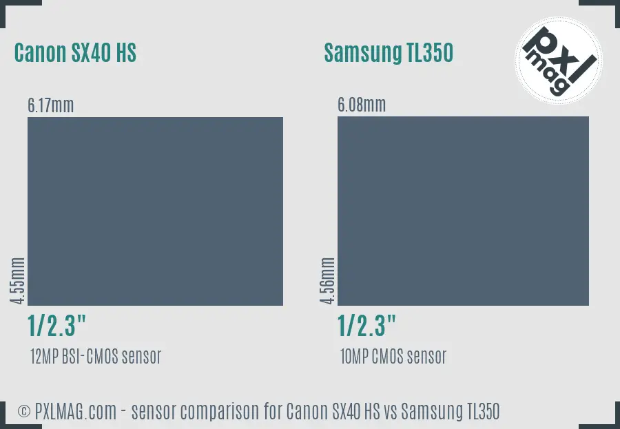 Canon SX40 HS vs Samsung TL350 sensor size comparison