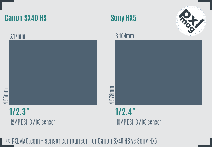 Canon SX40 HS vs Sony HX5 sensor size comparison
