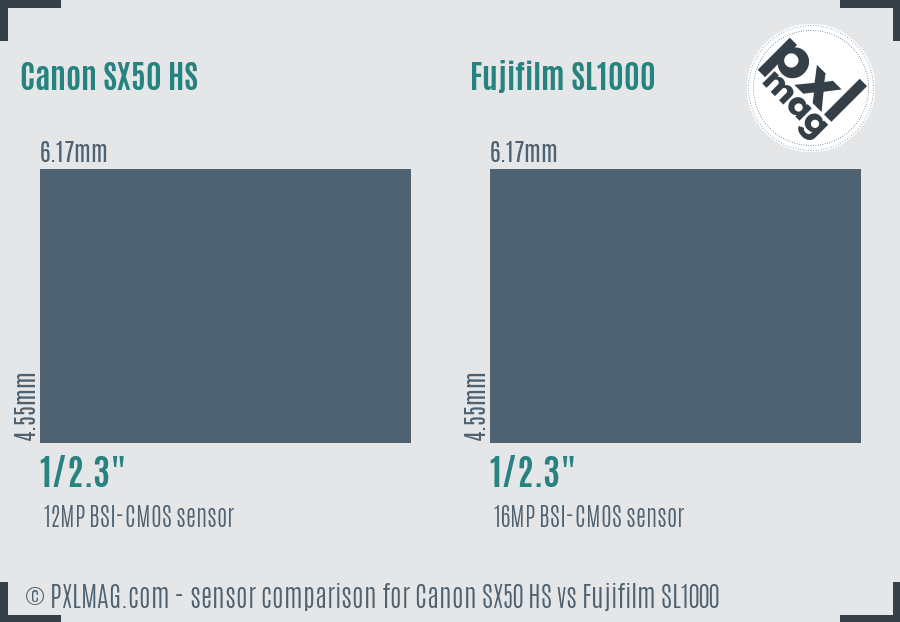 Canon SX50 HS vs Fujifilm SL1000 sensor size comparison