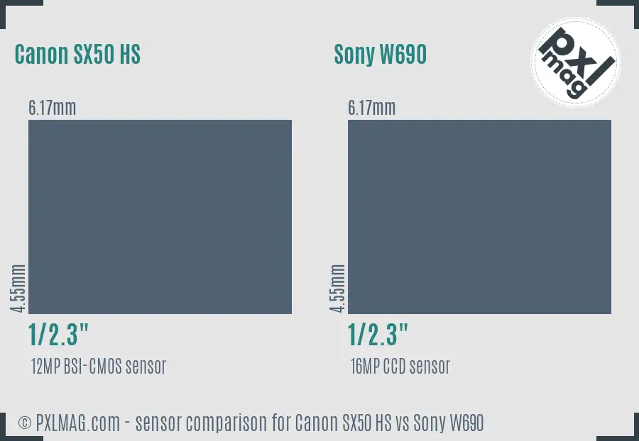 Canon SX50 HS vs Sony W690 sensor size comparison Canon SX50 HS vs Sony W690 sensor size comparison