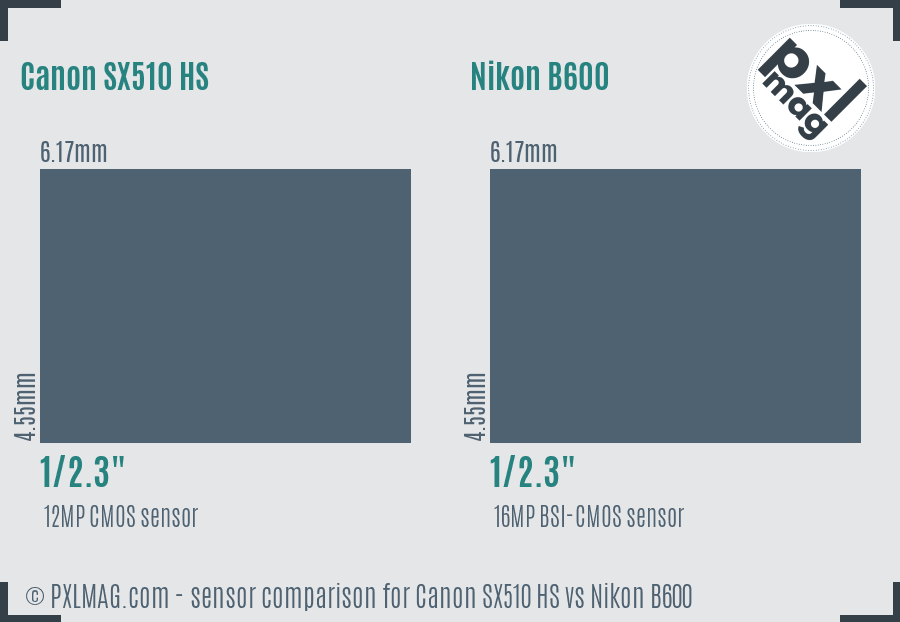 Canon SX510 HS vs Nikon B600 sensor size comparison