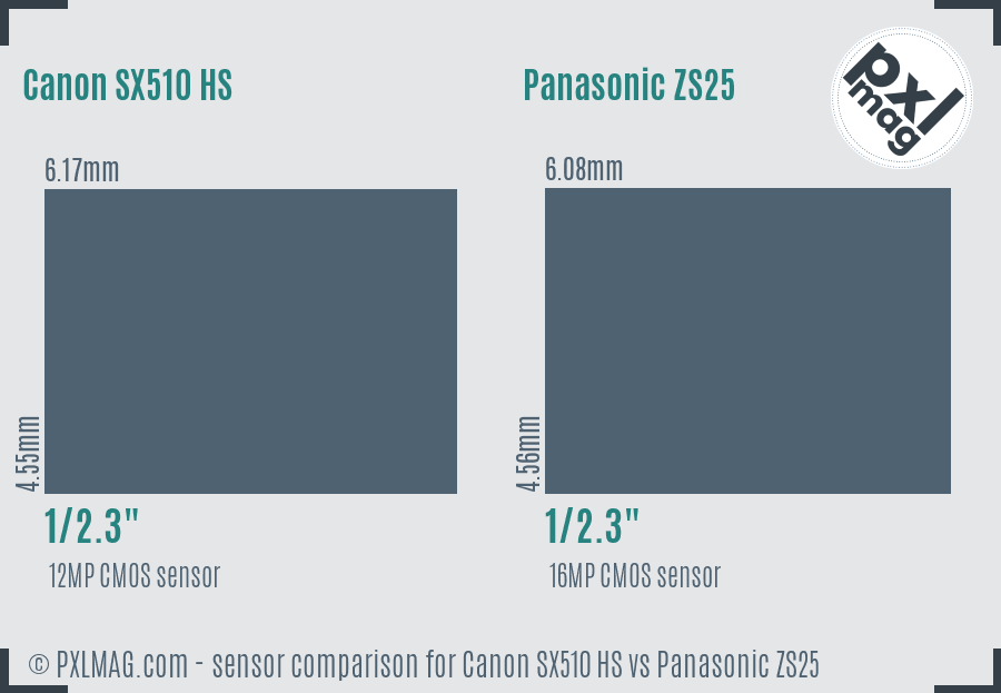 Canon SX510 HS vs Panasonic ZS25 sensor size comparison