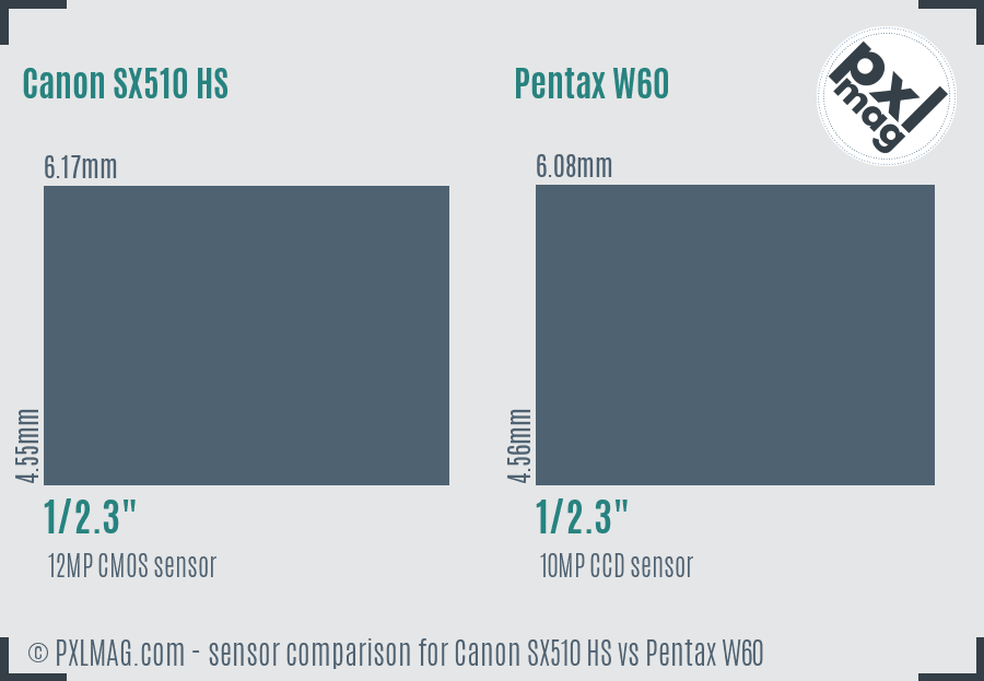 Canon SX510 HS vs Pentax W60 sensor size comparison