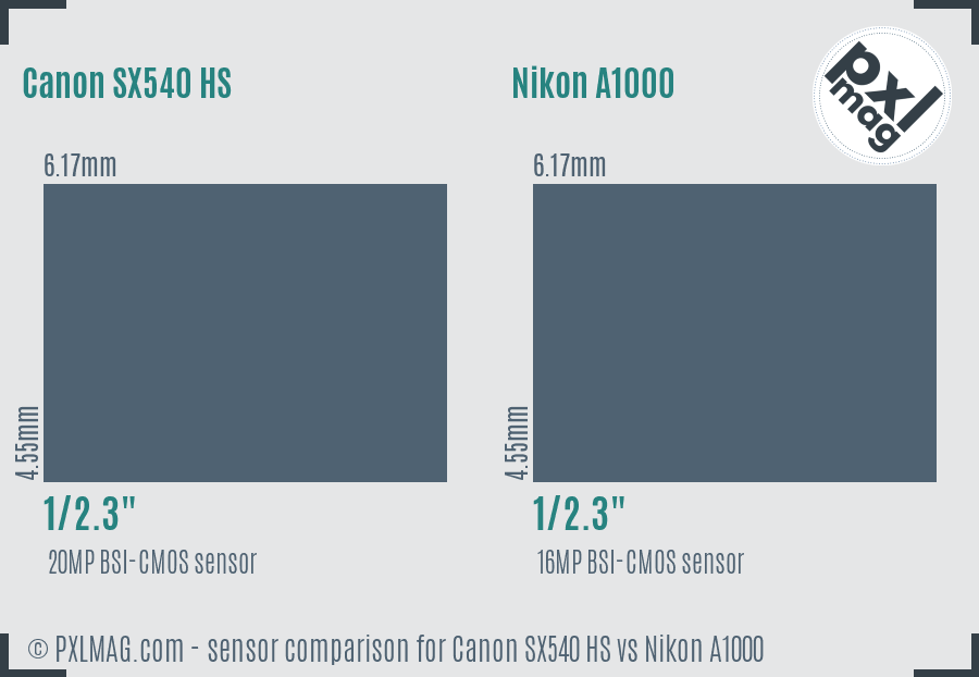 Canon SX540 HS vs Nikon A1000 sensor size comparison
