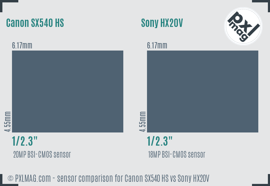 Canon SX540 HS vs Sony HX20V sensor size comparison