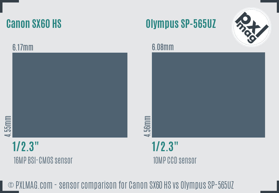 Canon SX60 HS vs Olympus SP-565UZ sensor size comparison Canon SX60 HS vs Olympus SP-565UZ sensor size comparison