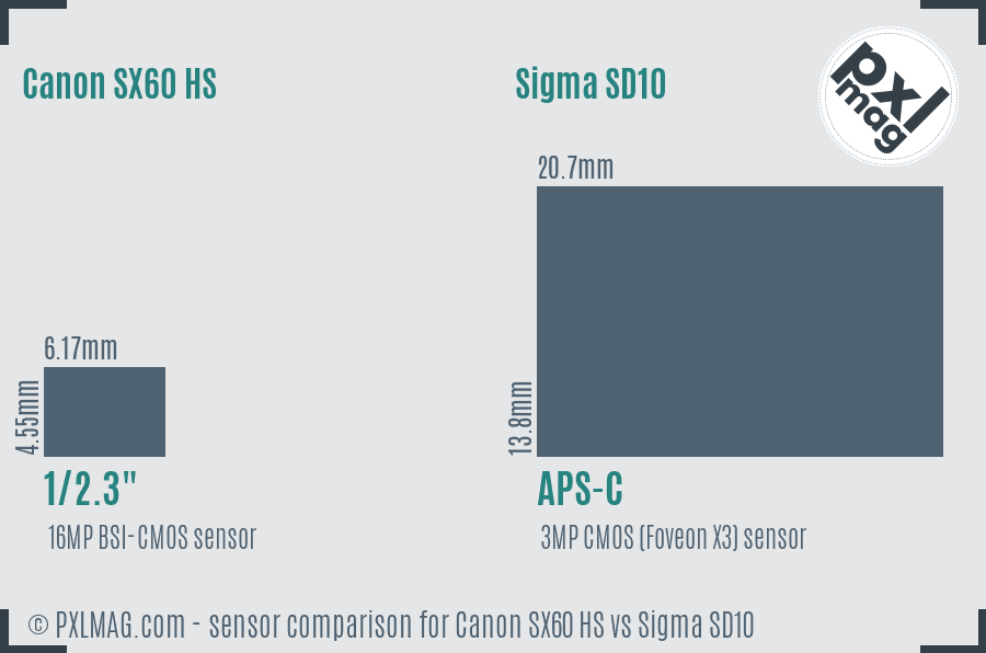 Canon SX60 HS vs Sigma SD10 sensor size comparison