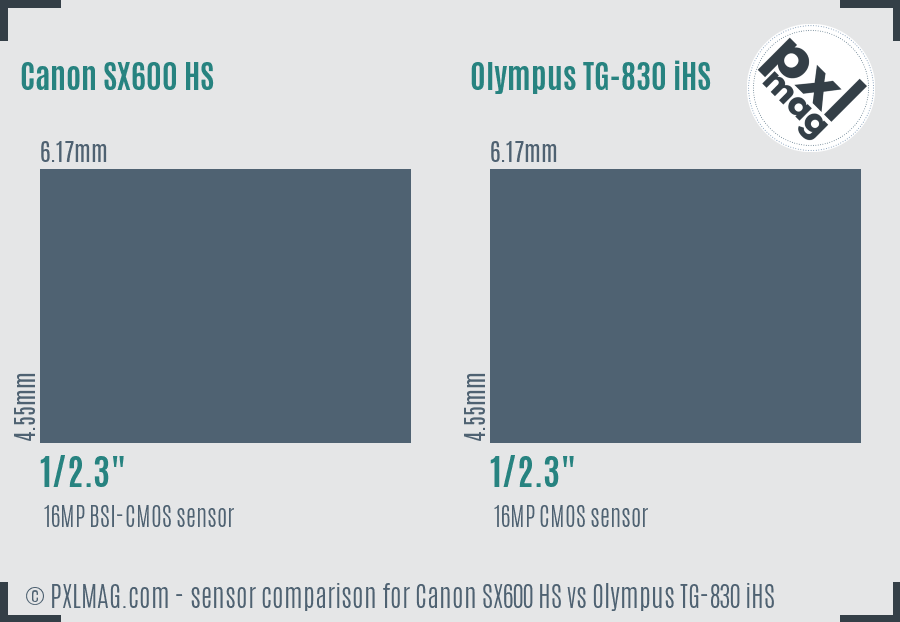 Canon SX600 HS vs Olympus TG-830 iHS sensor size comparison
