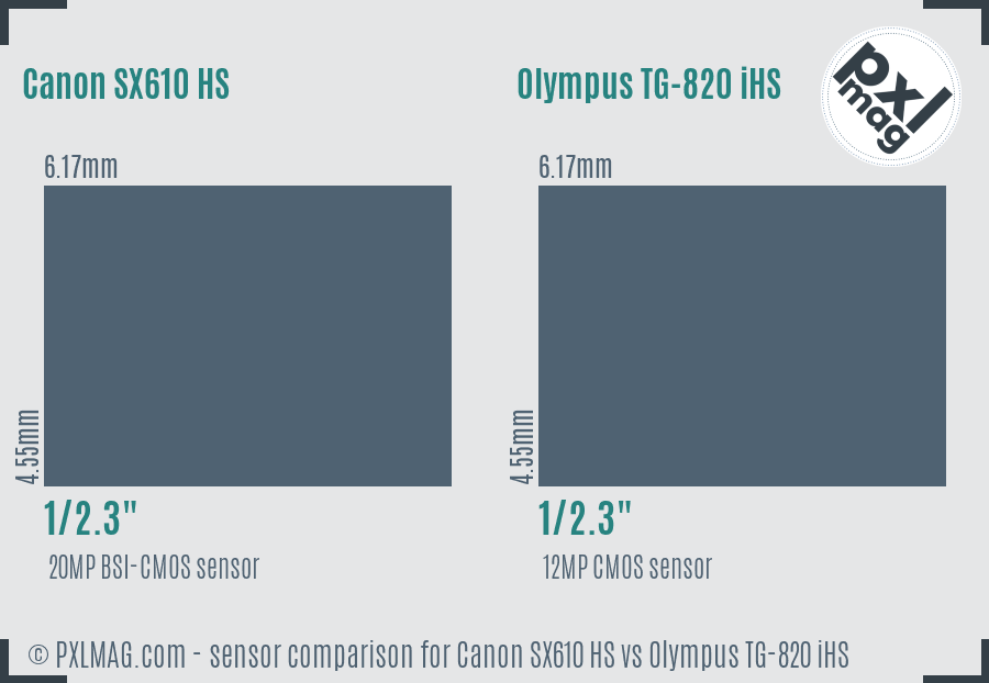Canon SX610 HS vs Olympus TG-820 iHS sensor size comparison