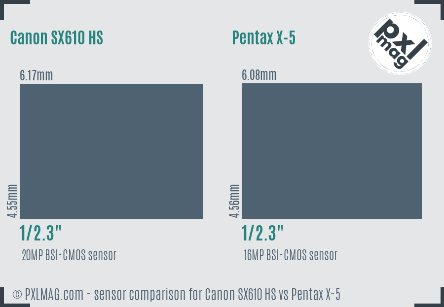 Canon SX610 HS vs Pentax X-5 sensor size comparison