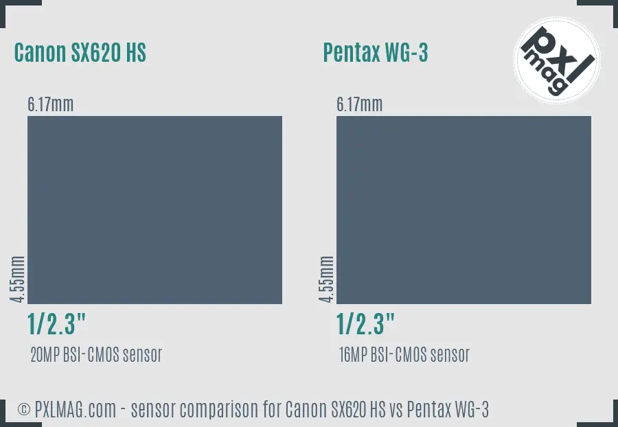 Canon SX620 HS vs Pentax WG-3 sensor size comparison